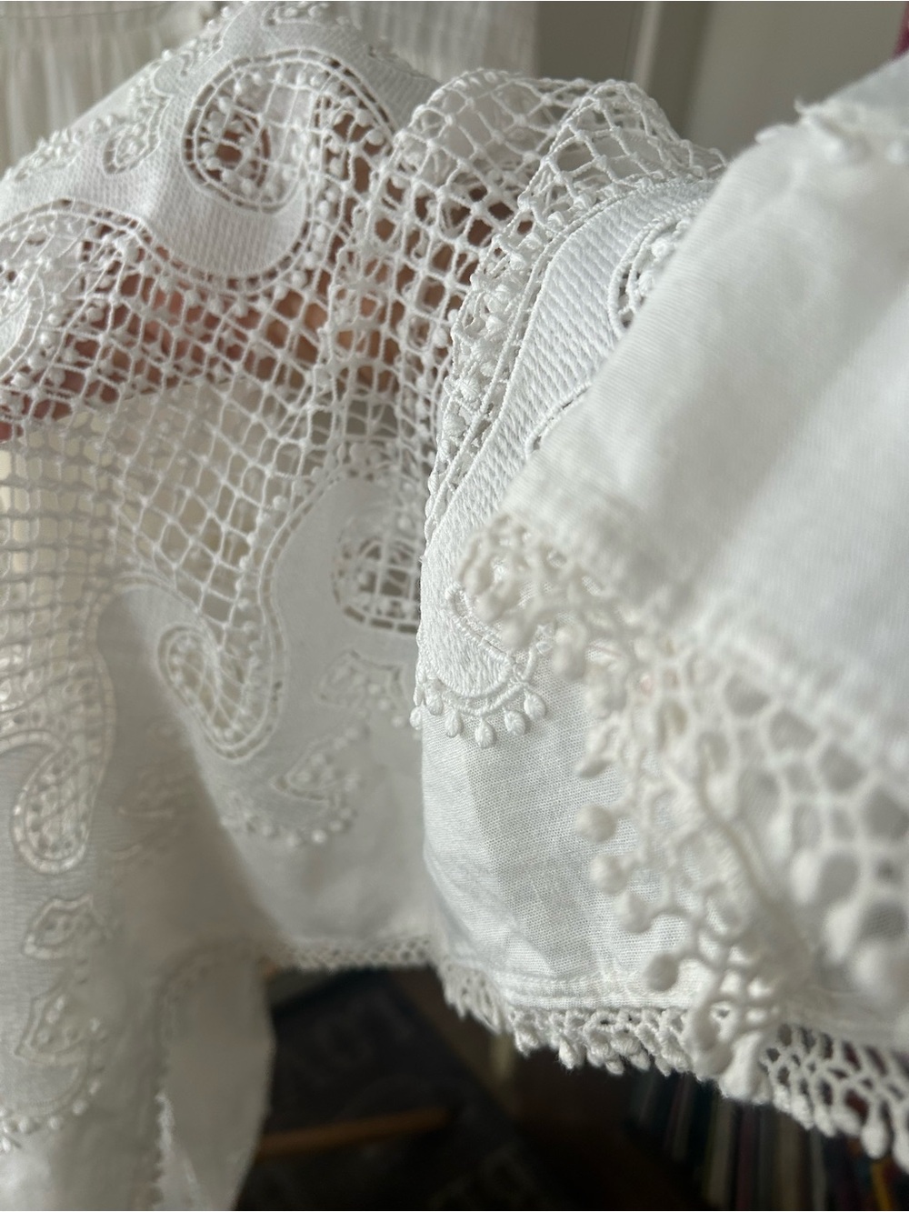 Maje White Button-Front Tiered Maxi Dress with Lace Trim - Picture 13 of 14